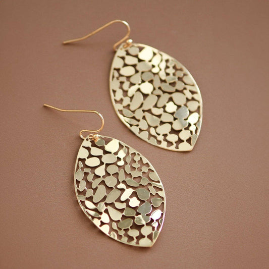 Gold Plated Metal Leaf Drop Earrings - 7418: S0OX3T7418