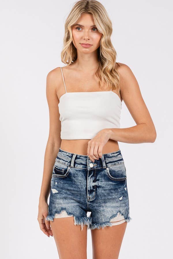 P1350R-LA HIGH RISE STRETCH DESTROY SHORTS W/ FRAYED HEM