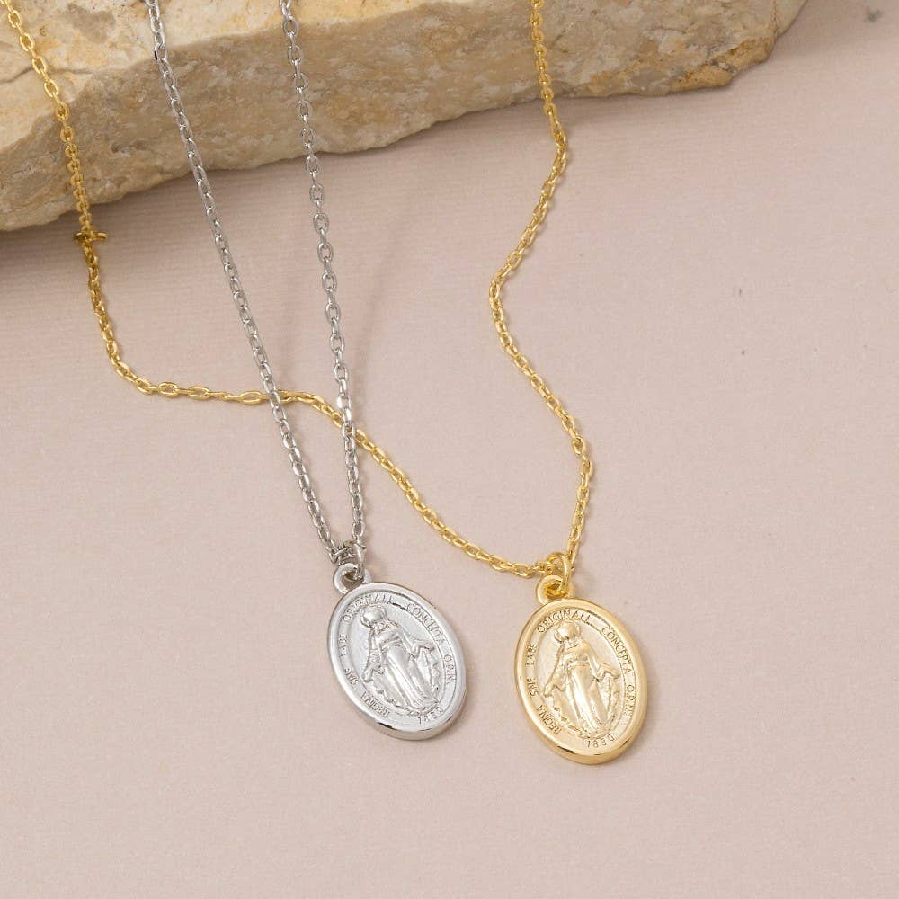 Gold Dipped Sainty Mary Pendant Necklace: GD