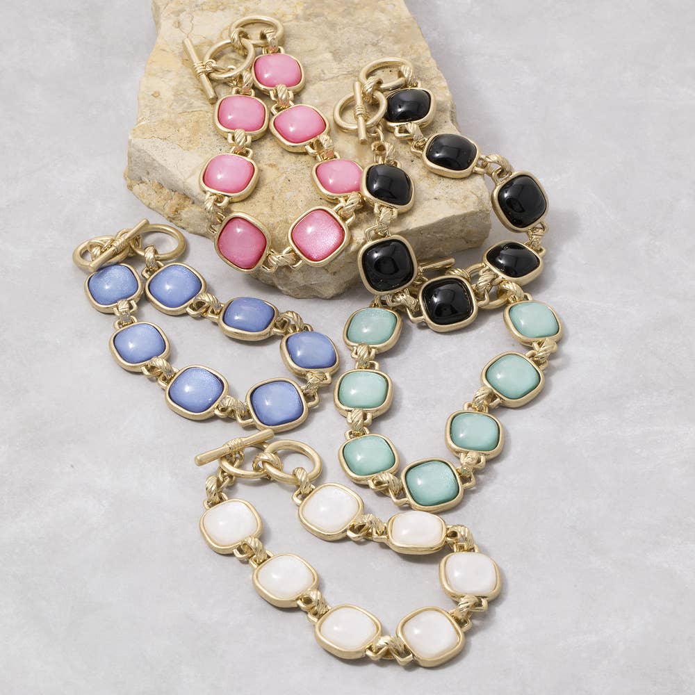 Cushion Stone Bezel Link Toggle Bracelet: WGPK