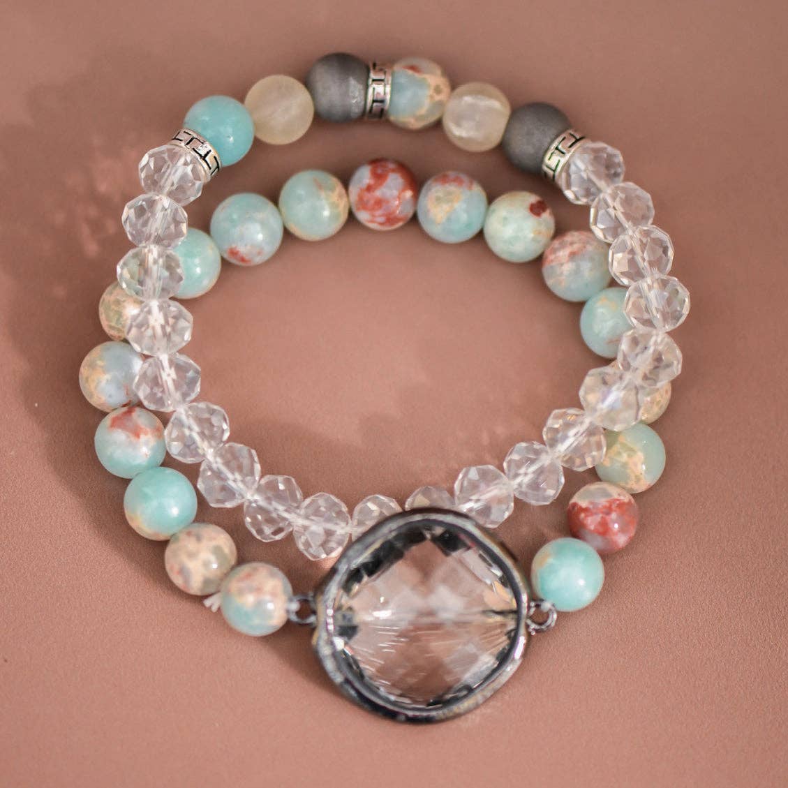 Aqua Terra Jasper Stone Bracelet Set with Faceted Centerpiece – 8057: S0OX3T8057