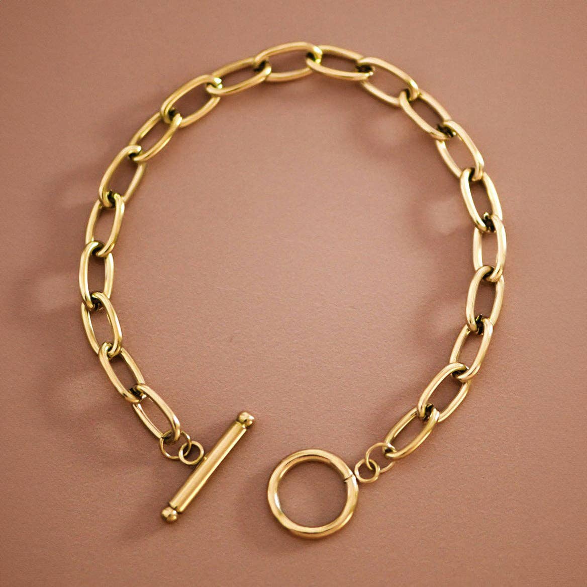 18K Gold Plated Paperclip Chain Stainless Steel Bracelet - 7365: S0OX3T7365