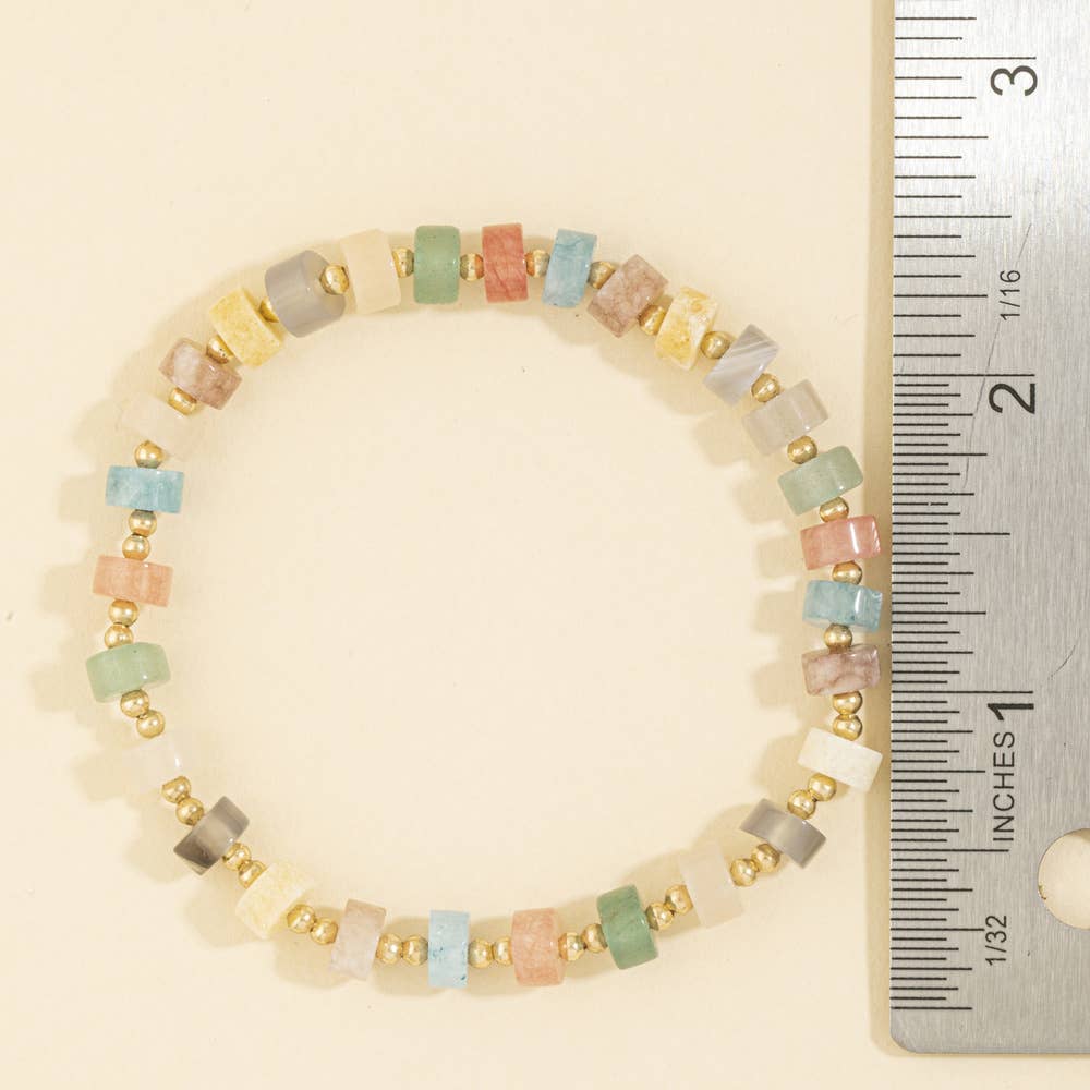 Semi Precious Disc Bead Stretch Bracelet: MUL