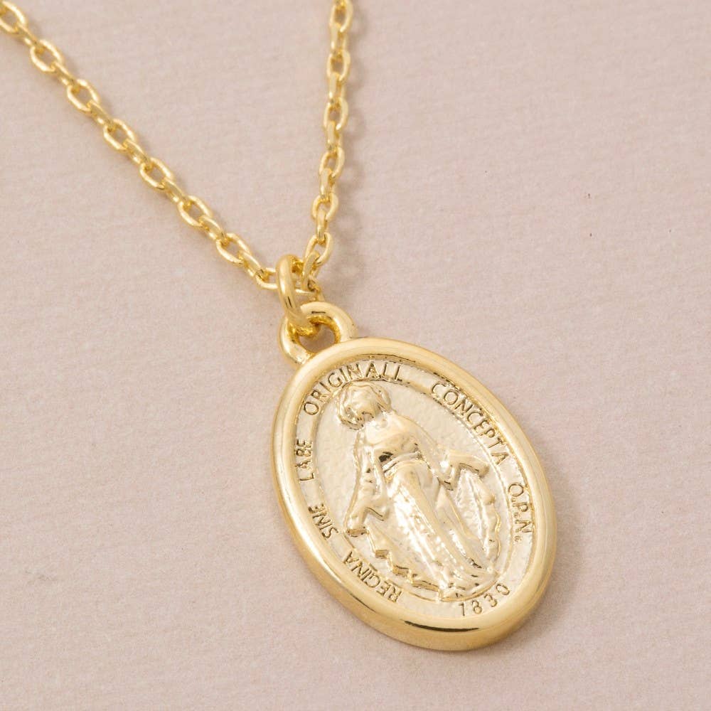 Gold Dipped Sainty Mary Pendant Necklace: GD