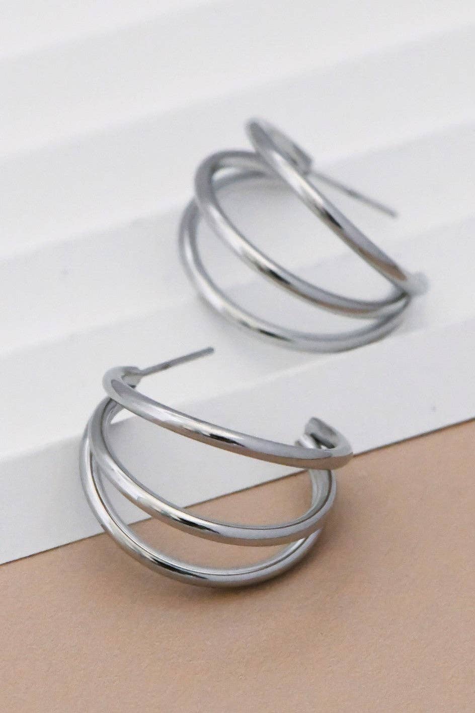 Tarnish-Resistant Waterproof Stainless Steel Hoop Earrings - 7133: S0OX3T7133 Silver