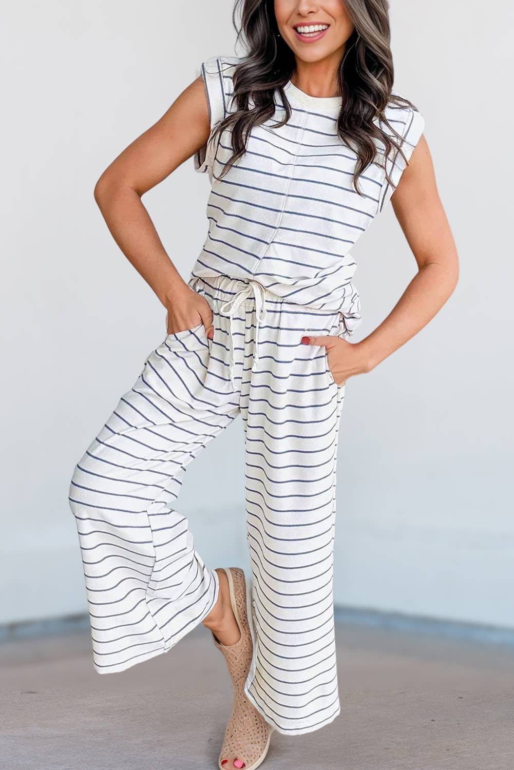 Casual Style Striped Short Sleeve Two-Piece Set | S-XL: As shown / Missy / L