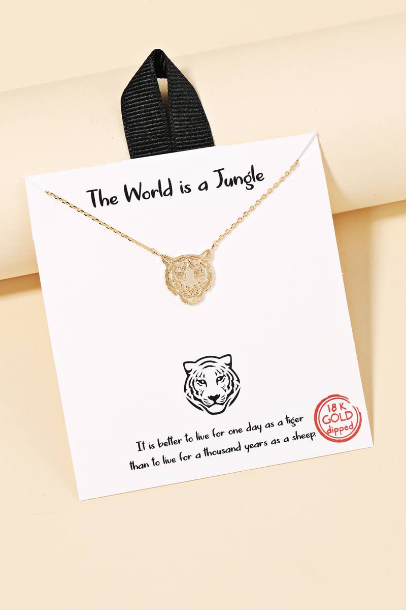 Gold Dipped Tiger Head Pendant Necklace: G