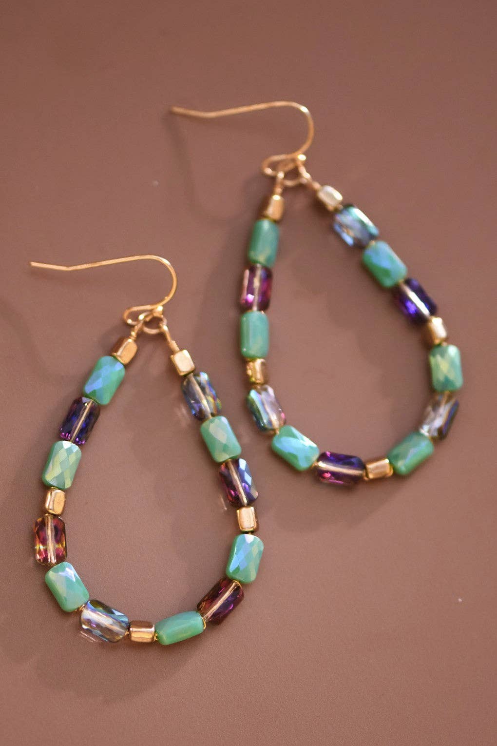 Teardrop Wire Beaded Glass Crystal Earrings - 7278: S0OX3T7278 Turquoise