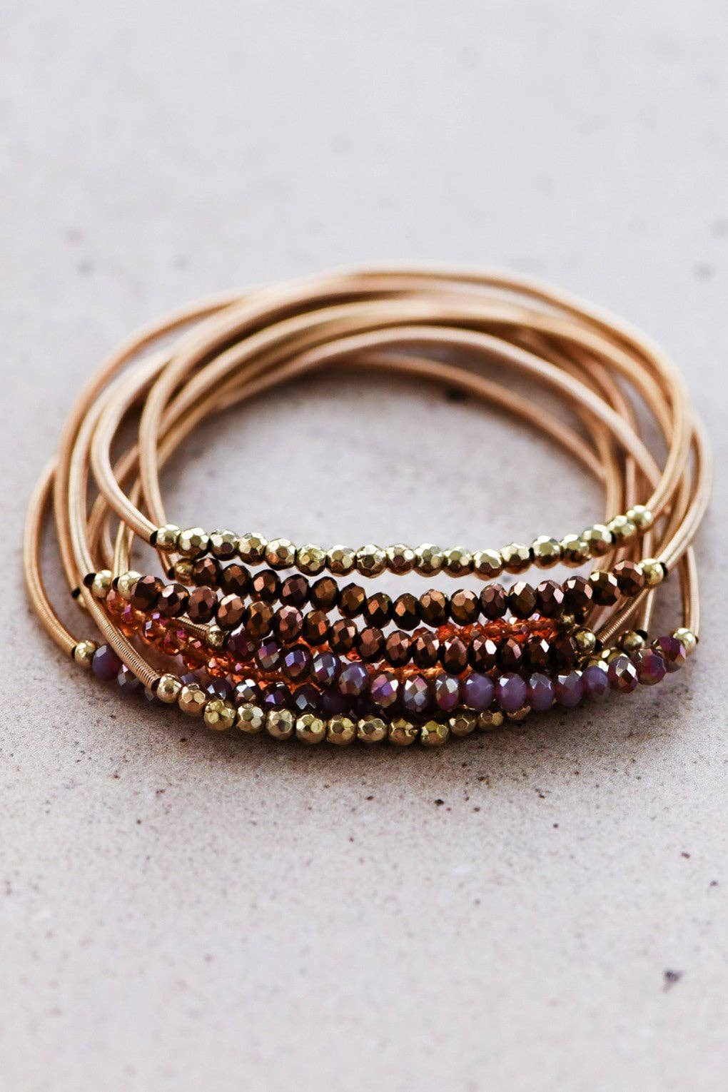 Boho Layered Spring Coil Guitar String Bracelet Set - 6964: S0OX3T6964 Brown Set