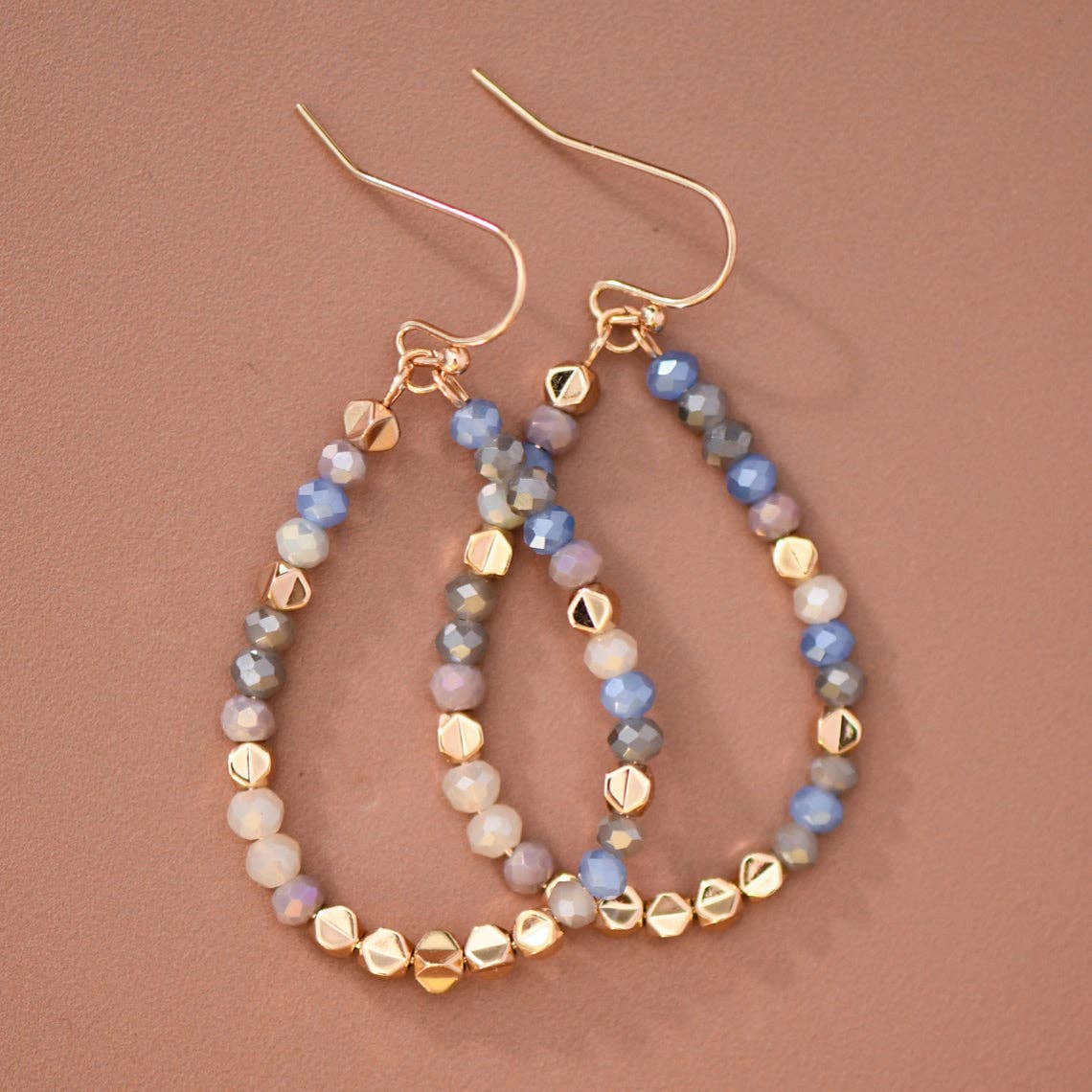 Smoky Blue Glass Crystal Beaded Teardrop Earrings – 8113: S00X3T8113