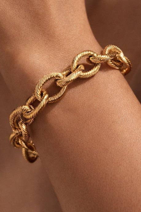 18K Gold PVD Plated Stainless Steel Chunky Link Chain Bracelet - 7174: S0OX3T7174