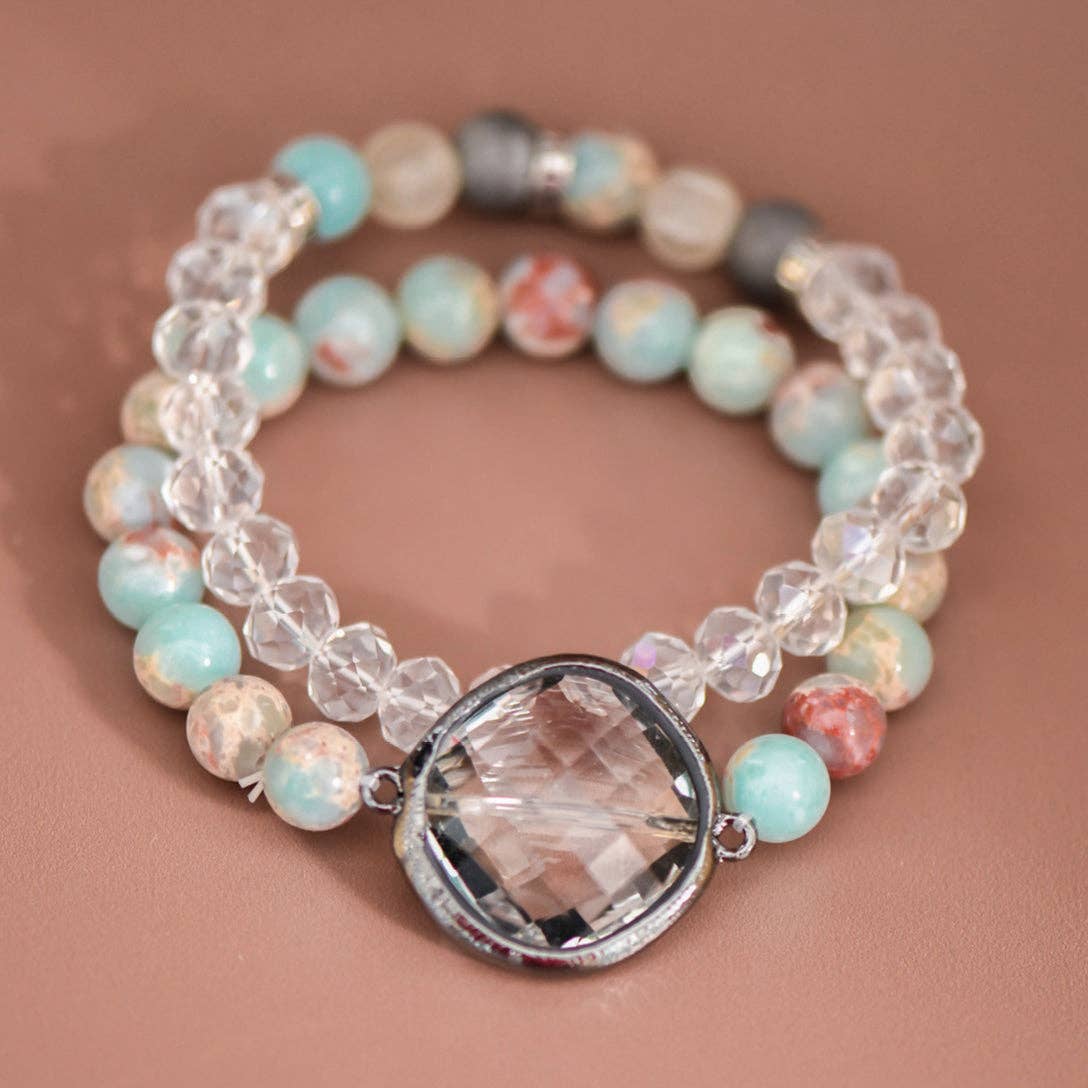 Aqua Terra Jasper Stone Bracelet Set with Faceted Centerpiece – 8057: S0OX3T8057