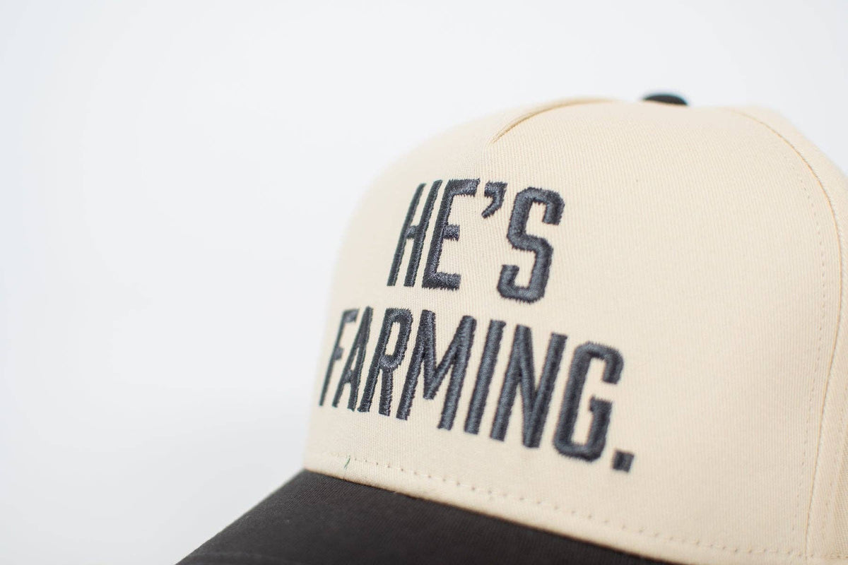 'HE'S FARMING' Embroidered Trucker Hat - Dark Grey
