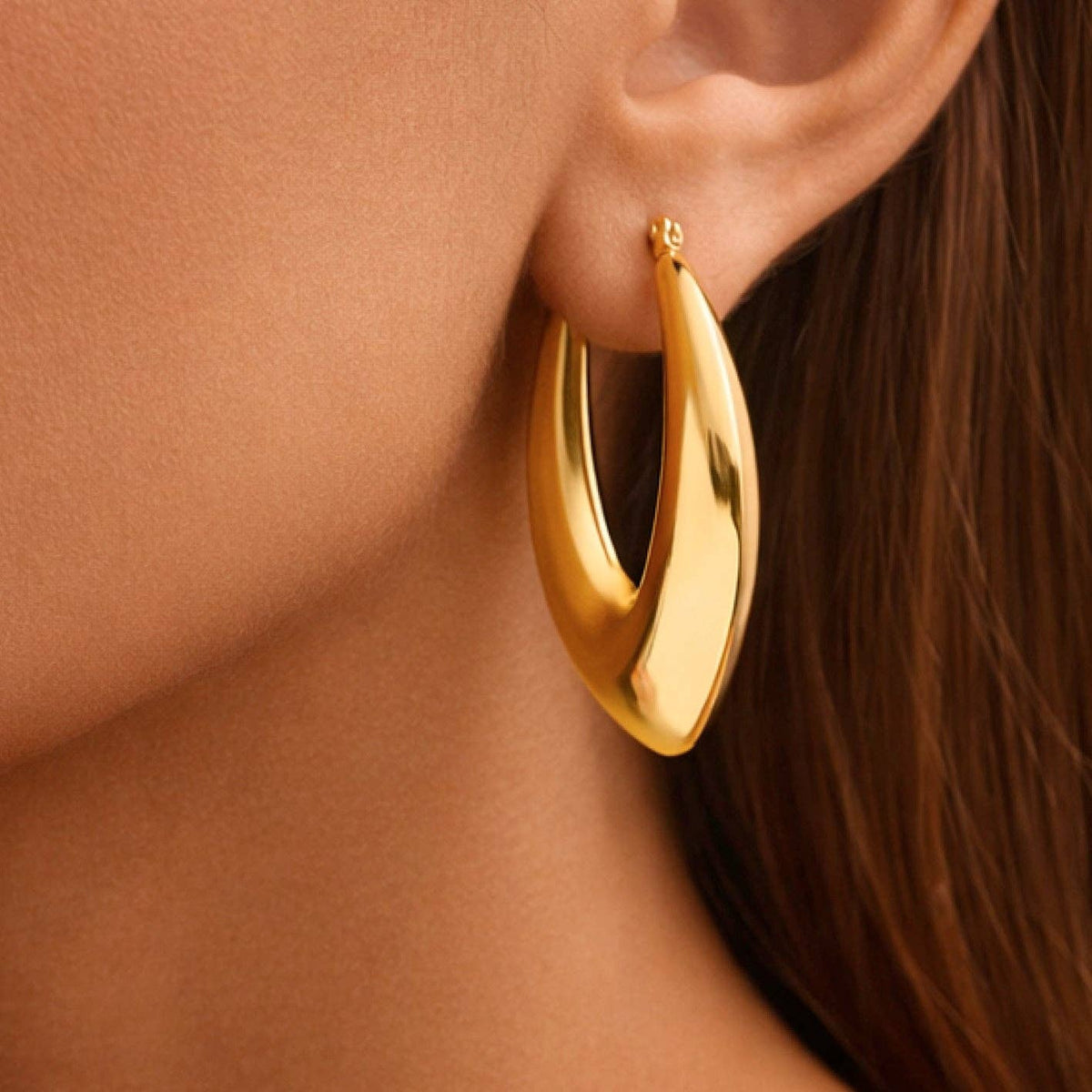 18K Gold PVD Plated Waterproof Stainless Steel Hoop Earrings - 7636: S0OX3T7636