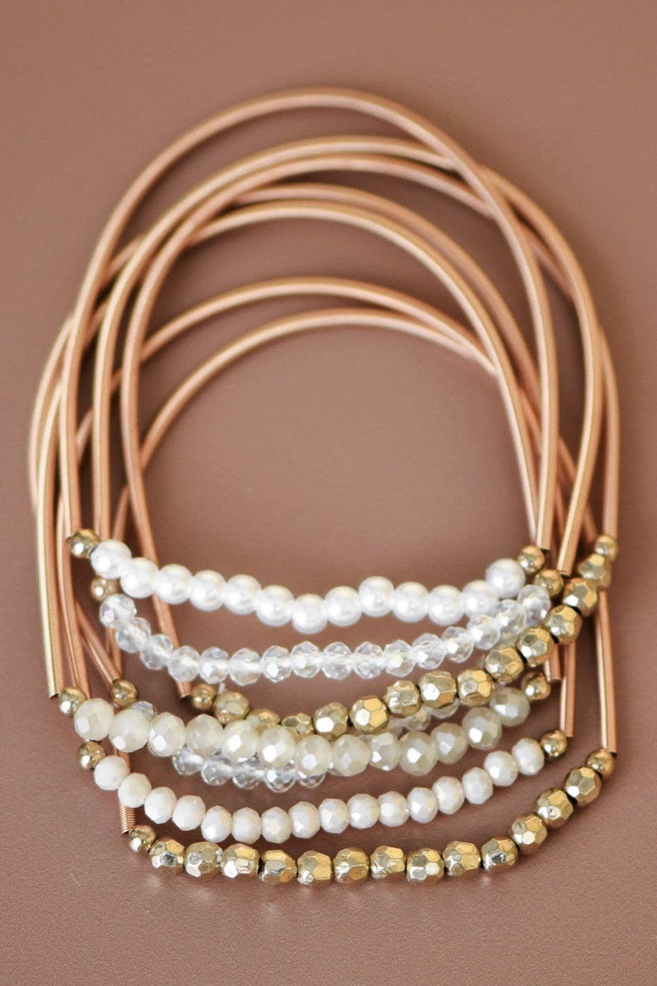 Boho Layered Spring Coil Guitar String Bracelet Set - 6961: S0OX3T6961 White Set