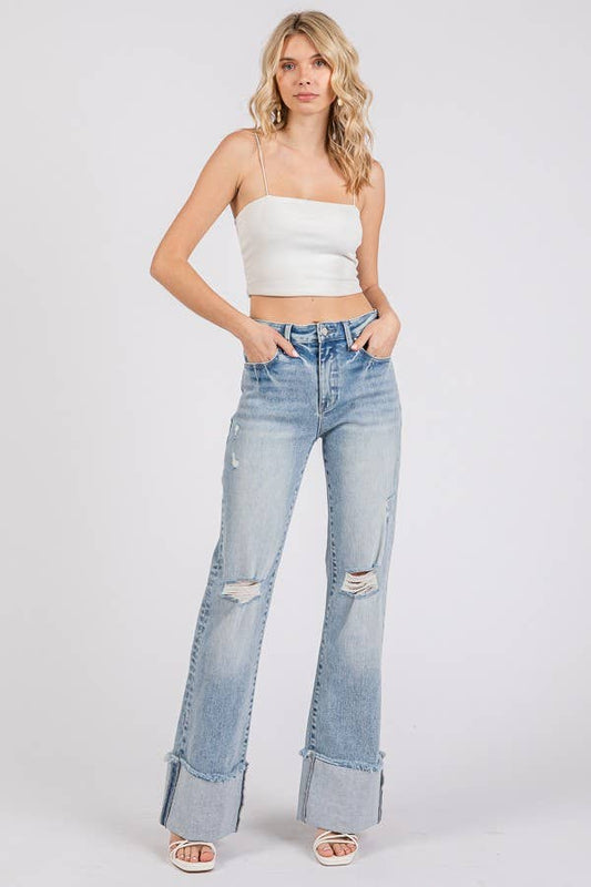 LA HIGH RISE SUPER STRETCH WIDE FLARE W/ CUFFED HEM
