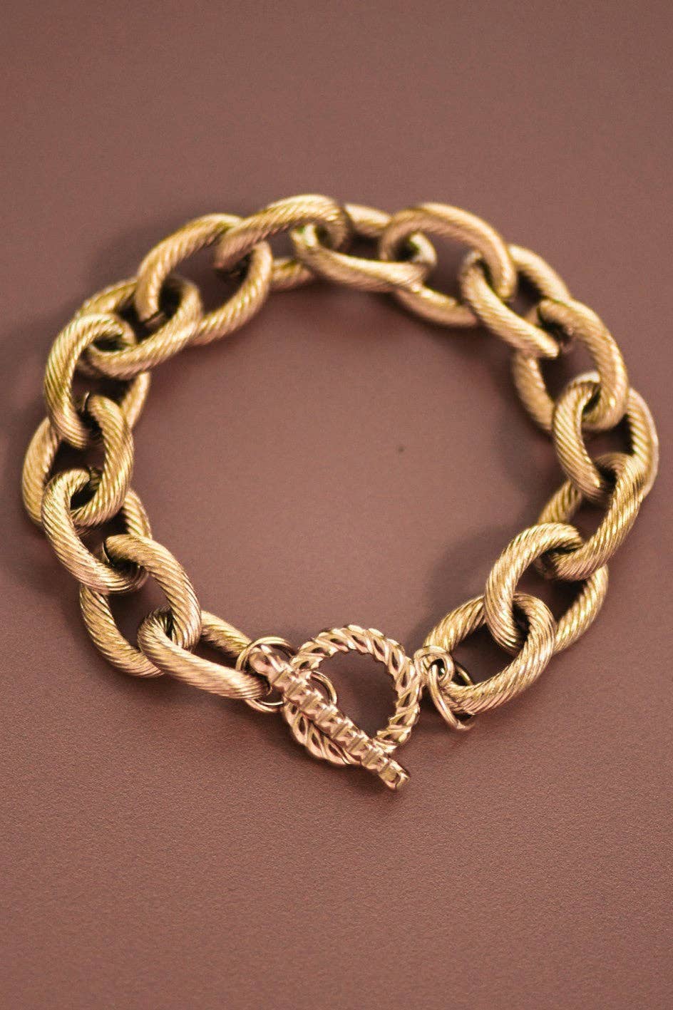 18K Gold PVD Plated Stainless Steel Chunky Link Chain Bracelet - 7174: S0OX3T7174