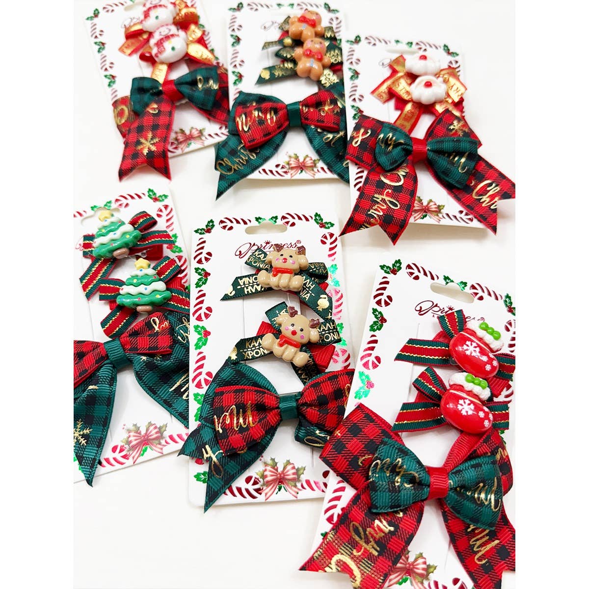 Trio Christmas Theme Bow Clips: MIX COLOR / ONE(12)