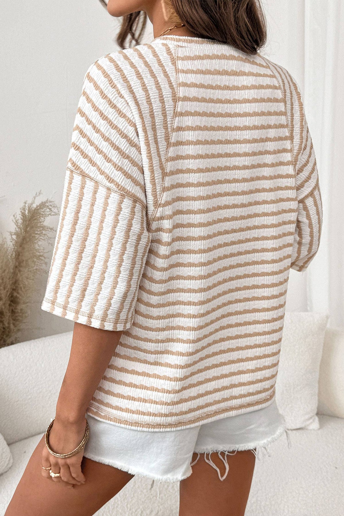 Texture Stripe Knit Half Sleeve Top | S-XL Plus