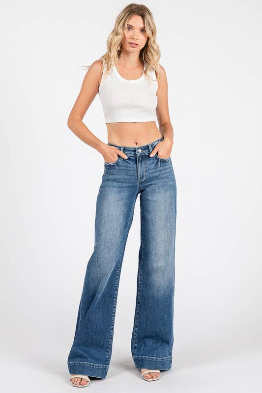 MD MID RISE STRETCH TROUSER WIDE LEG JEANS