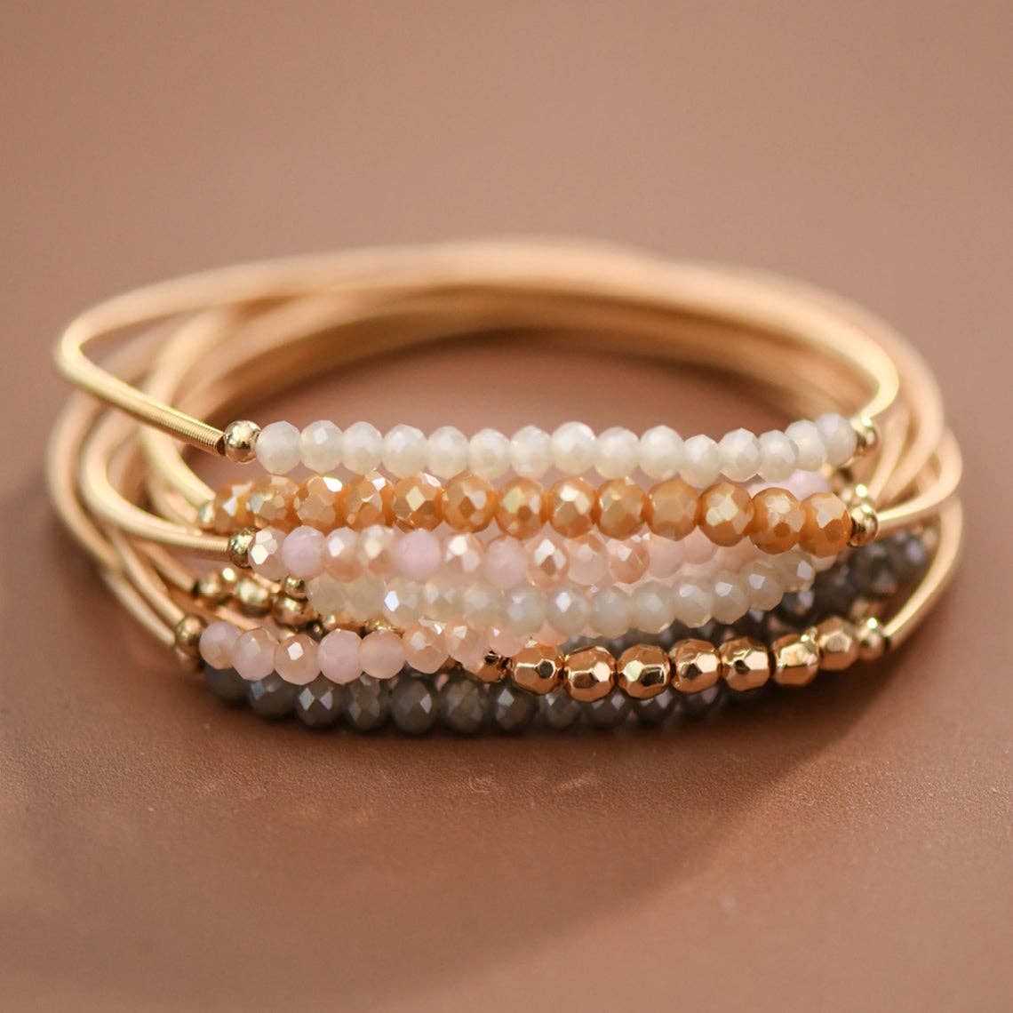 Boho Layered Spring Coil Guitar String Bracelet Set - 8096: S0OX3T8096 Neutral Set