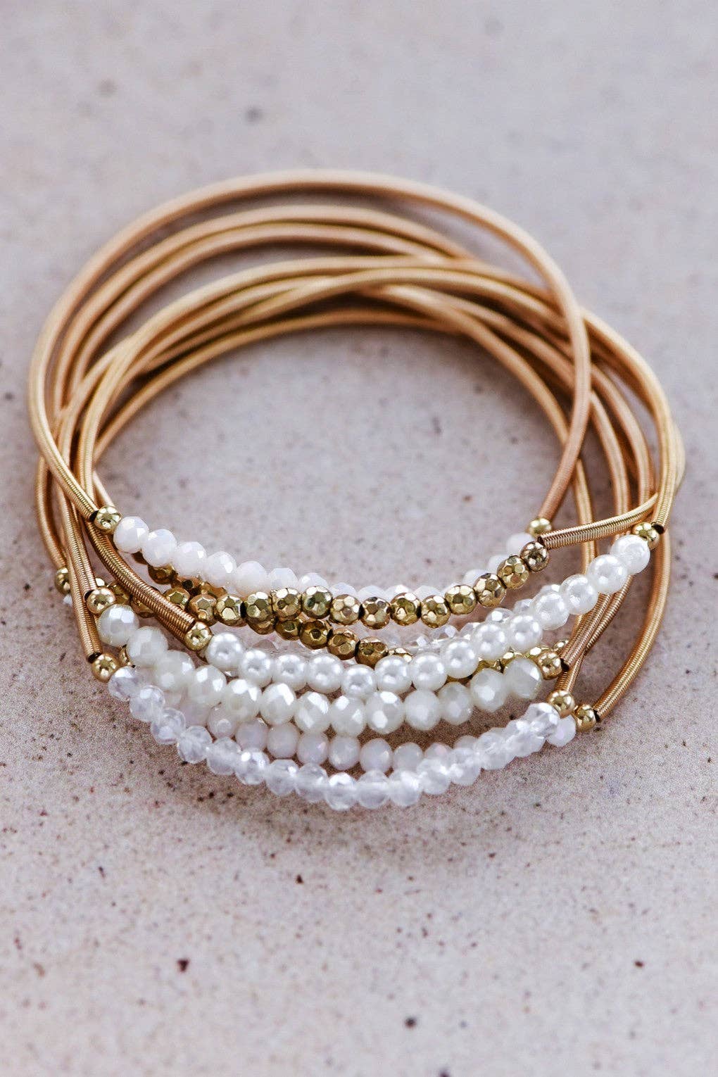 Boho Layered Spring Coil Guitar String Bracelet Set - 6961: S0OX3T6961 White Set