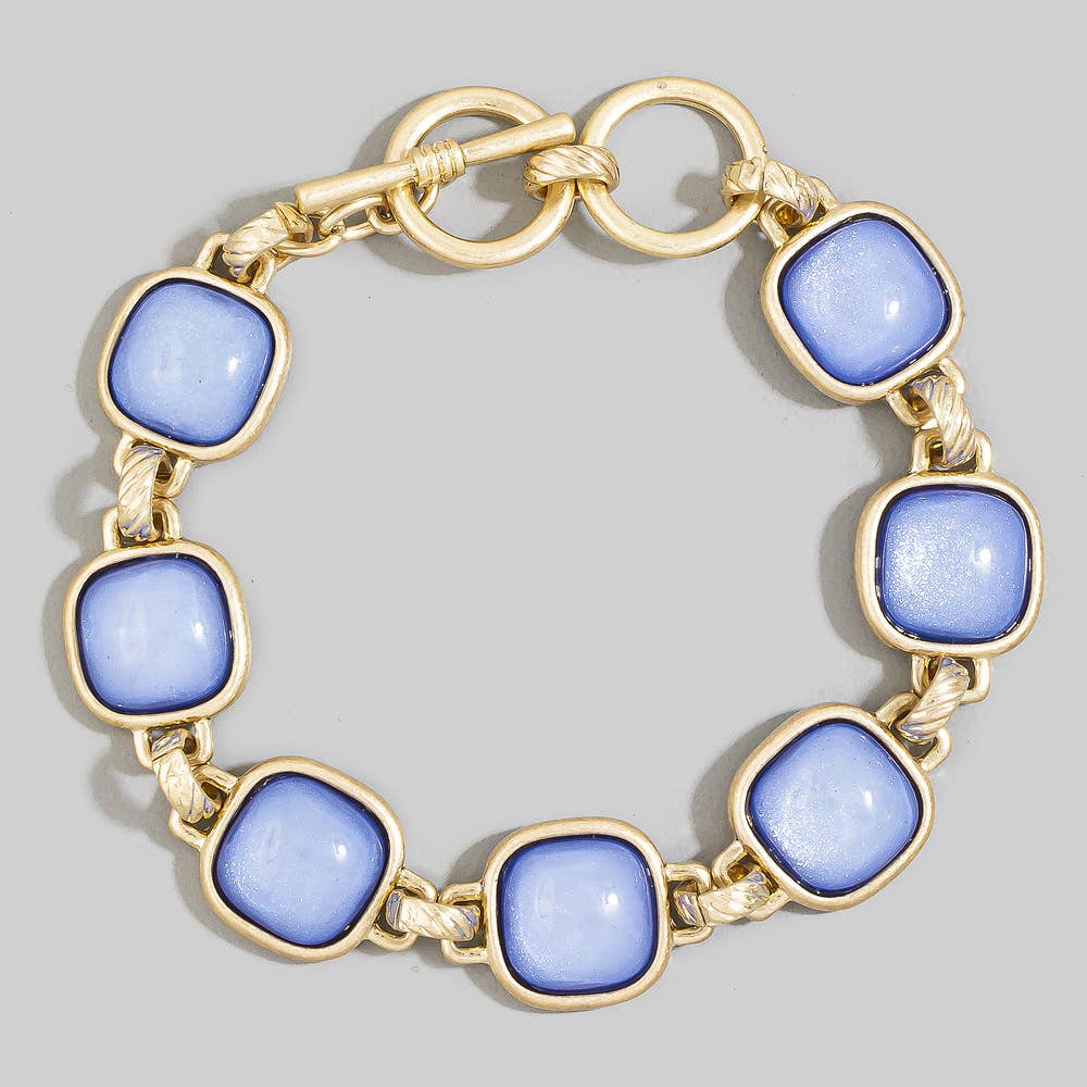 Cushion Stone Bezel Link Toggle Bracelet: WGPK