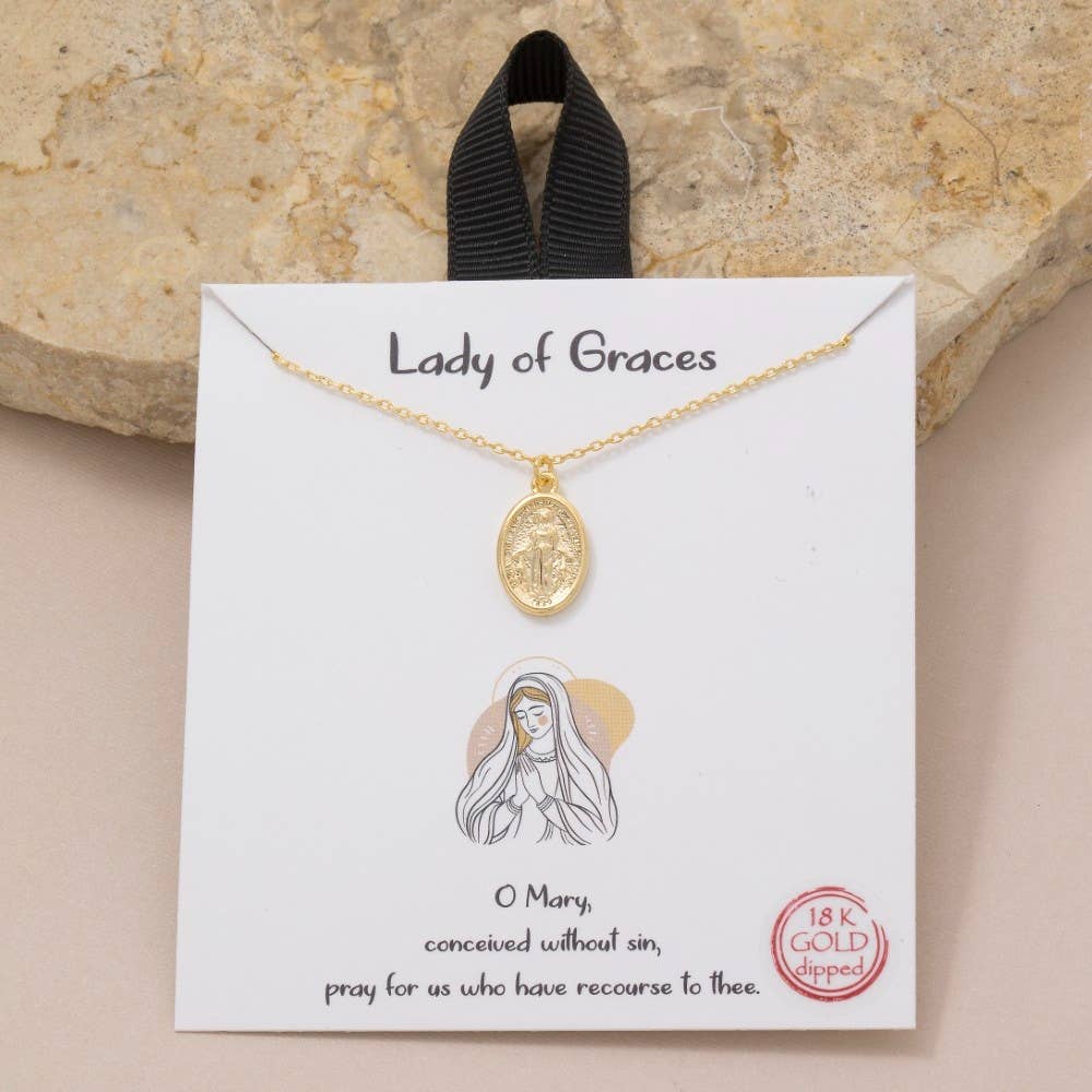 Gold Dipped Sainty Mary Pendant Necklace: GD