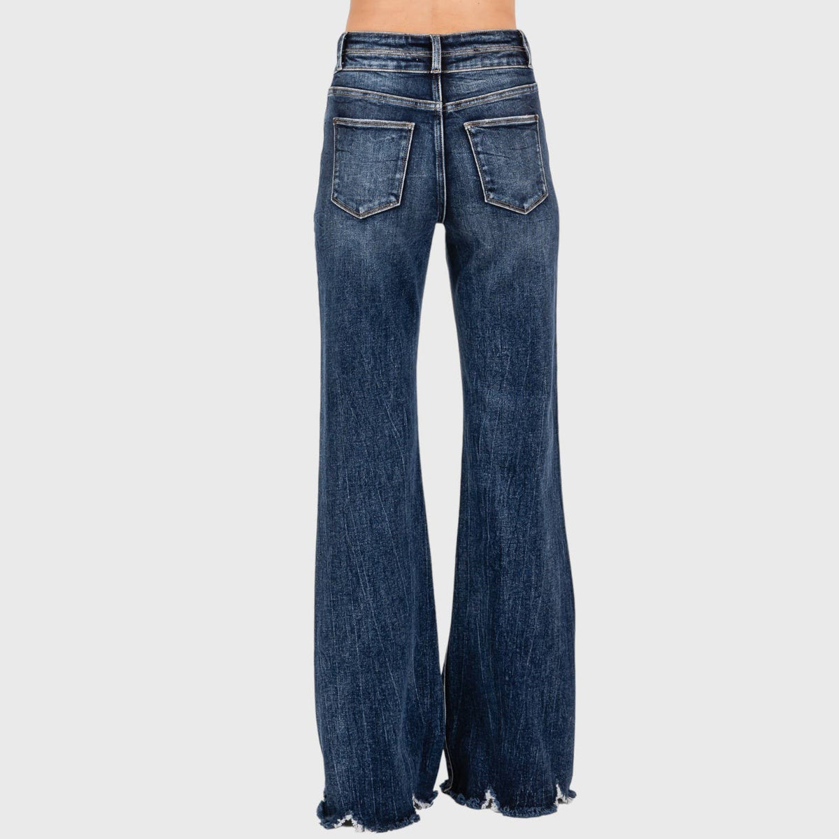 P1153F-DM HIGH RISE STRETCH  WIDE LEG FLARE W/ FRAYED HEM: #2