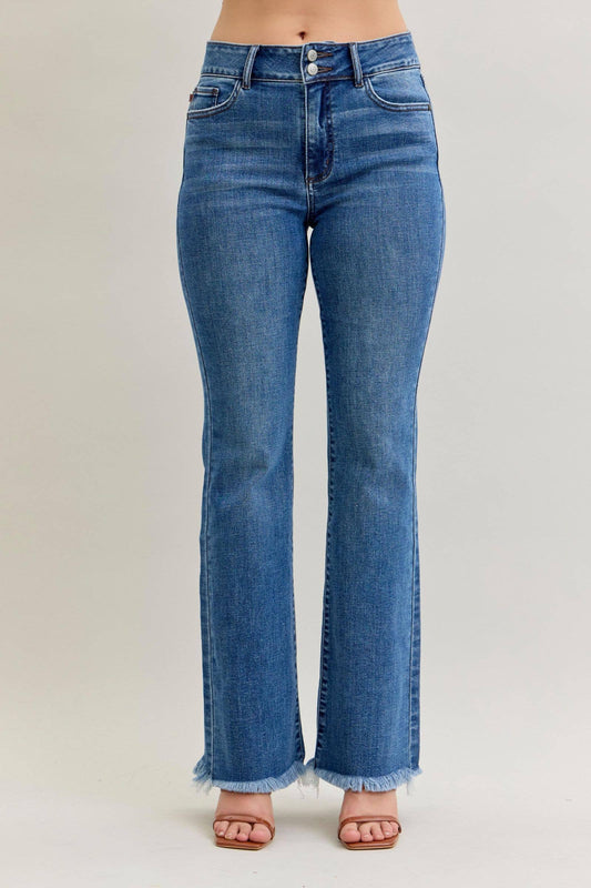 Judy Blue High Waist Double Button Fray Hem Bootcut, Inseam
