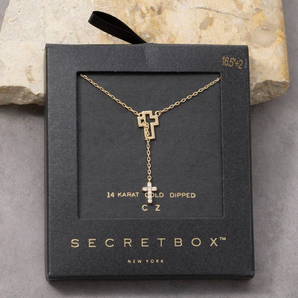 Sterling Silver Dipped Cz Double Cross Y Necklace: GD
