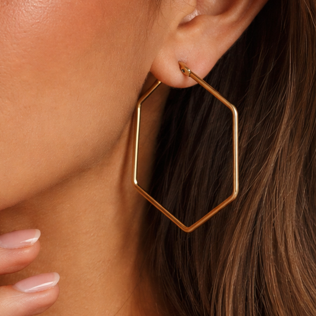 18K Gold Plated Waterproof Stainless Steel Hoop Earrings - 7151: S0OX3T7151 Gold