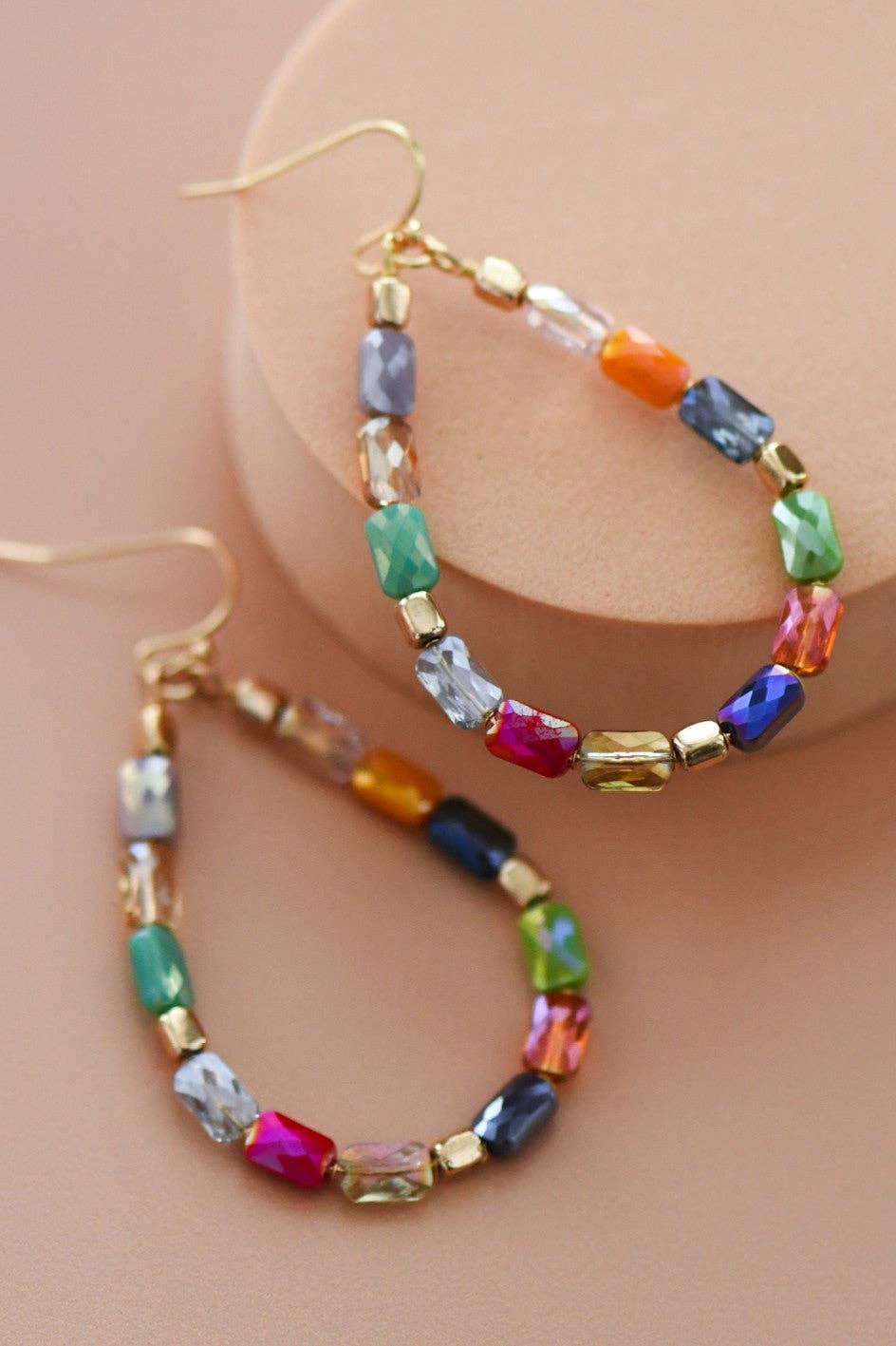 Teardrop Wire Beaded Glass Crystal Earrings - 7277: S0OX3T7277 Multi