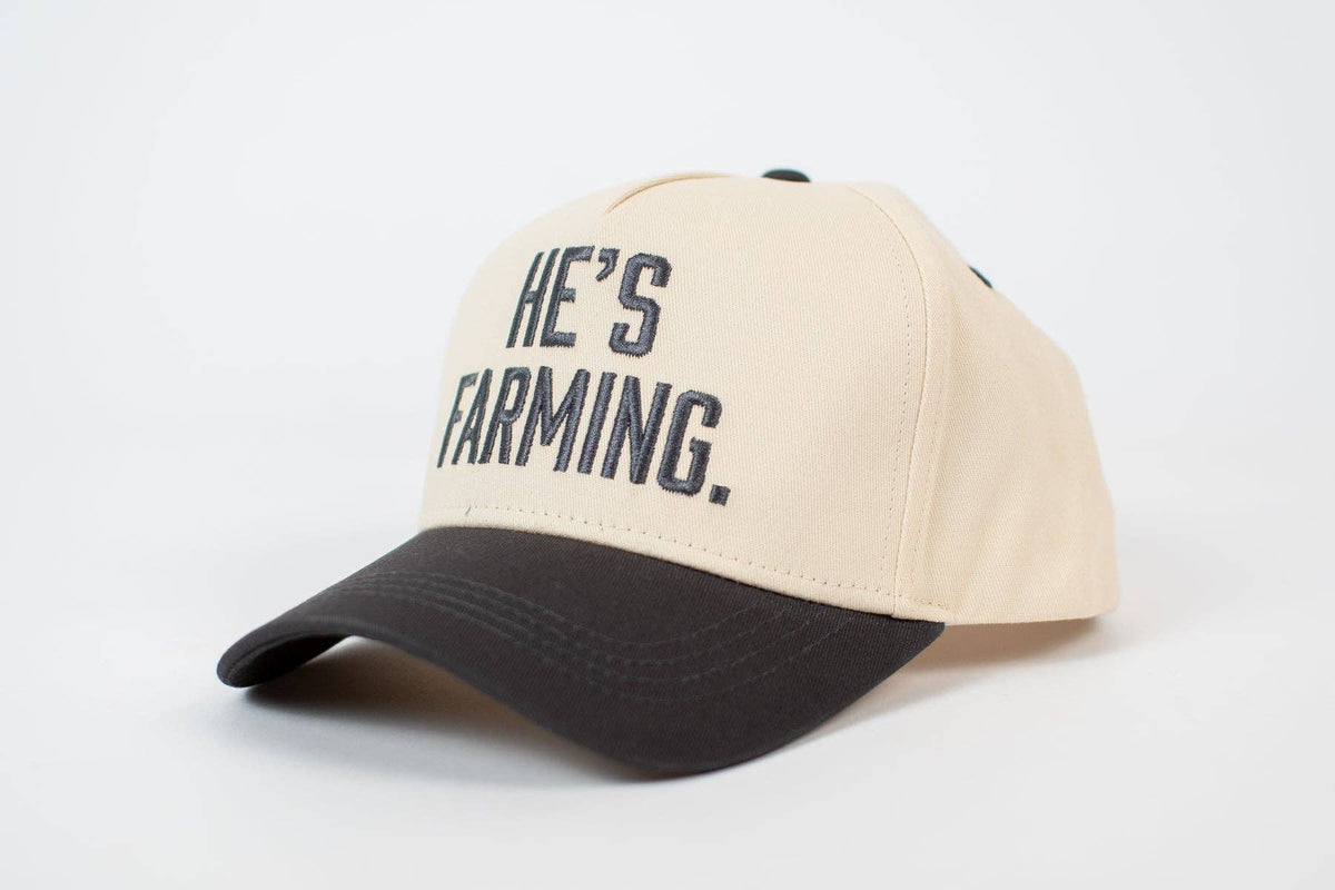'HE'S FARMING' Embroidered Trucker Hat - Dark Grey