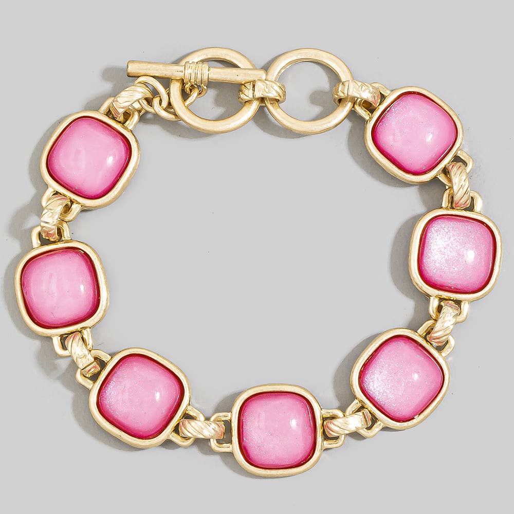 Cushion Stone Bezel Link Toggle Bracelet: WGPK