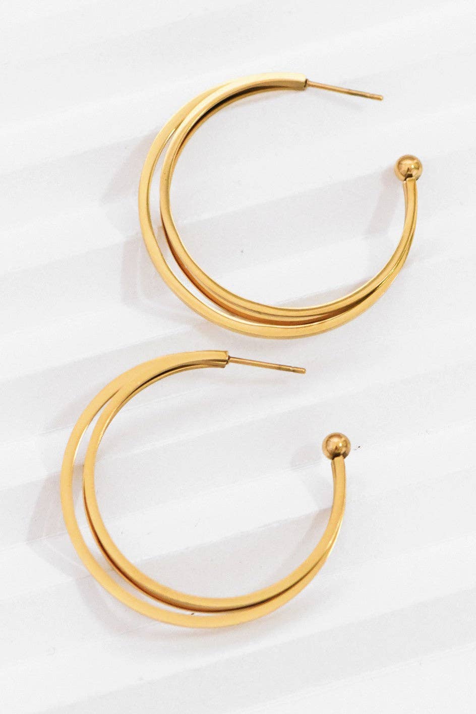 18K Gold PVD Plated Waterproof Stainless Steel Hoop Earrings - 7132: S0OX3T7132