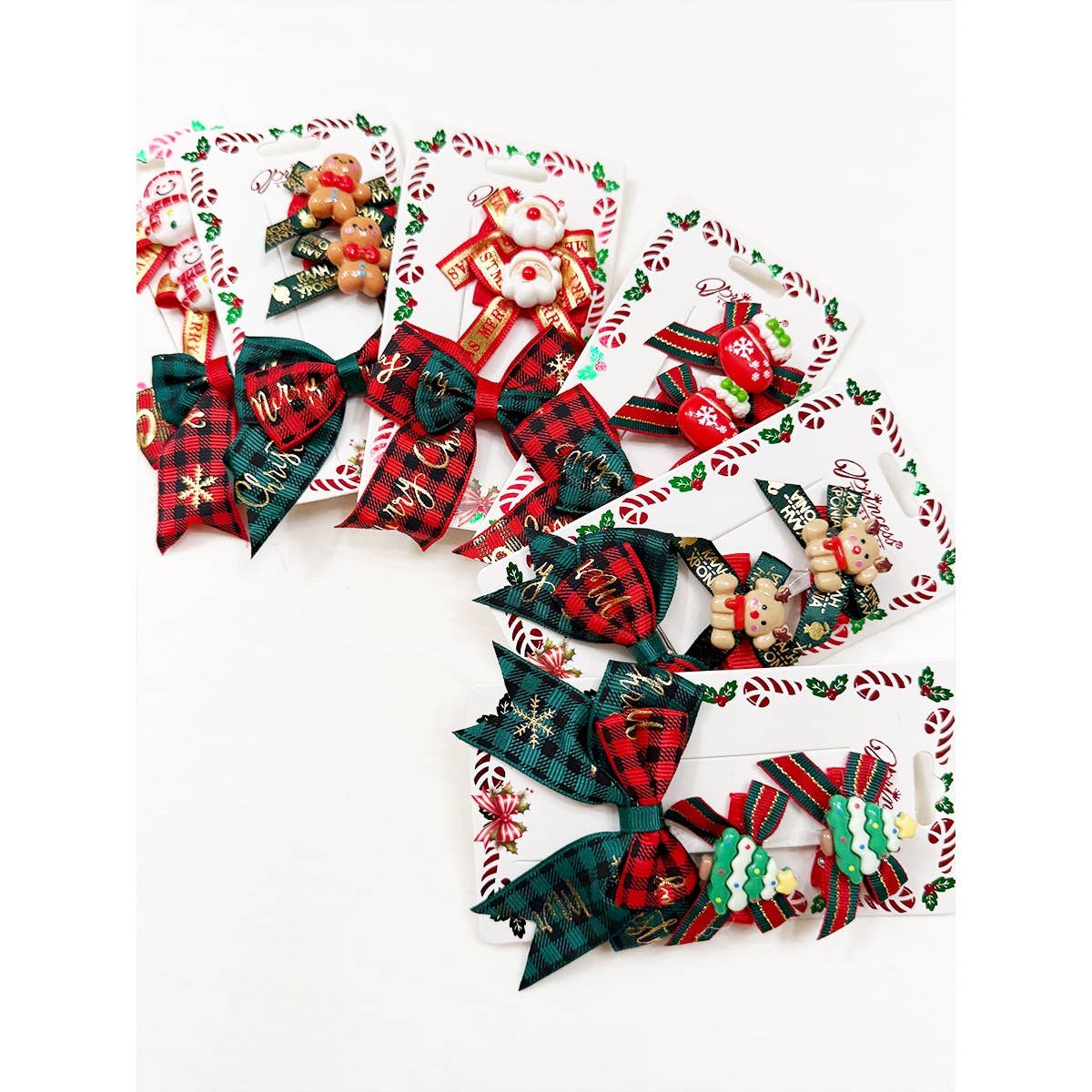 Trio Christmas Theme Bow Clips: MIX COLOR / ONE(12)