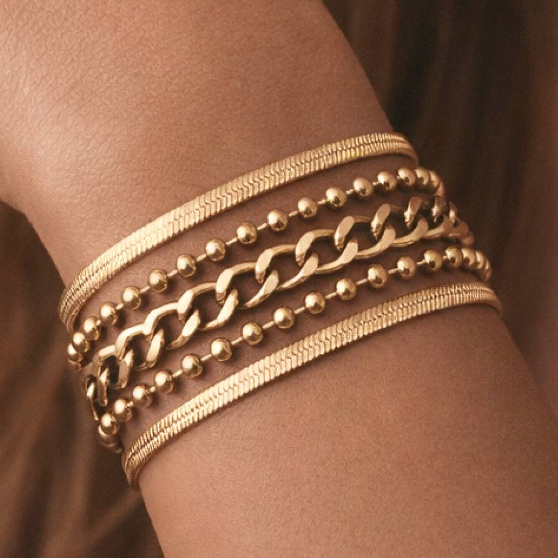 18K Gold Plated Waterproof Stainless Steel Chain Bracelet - 7073: S0OX3T7073