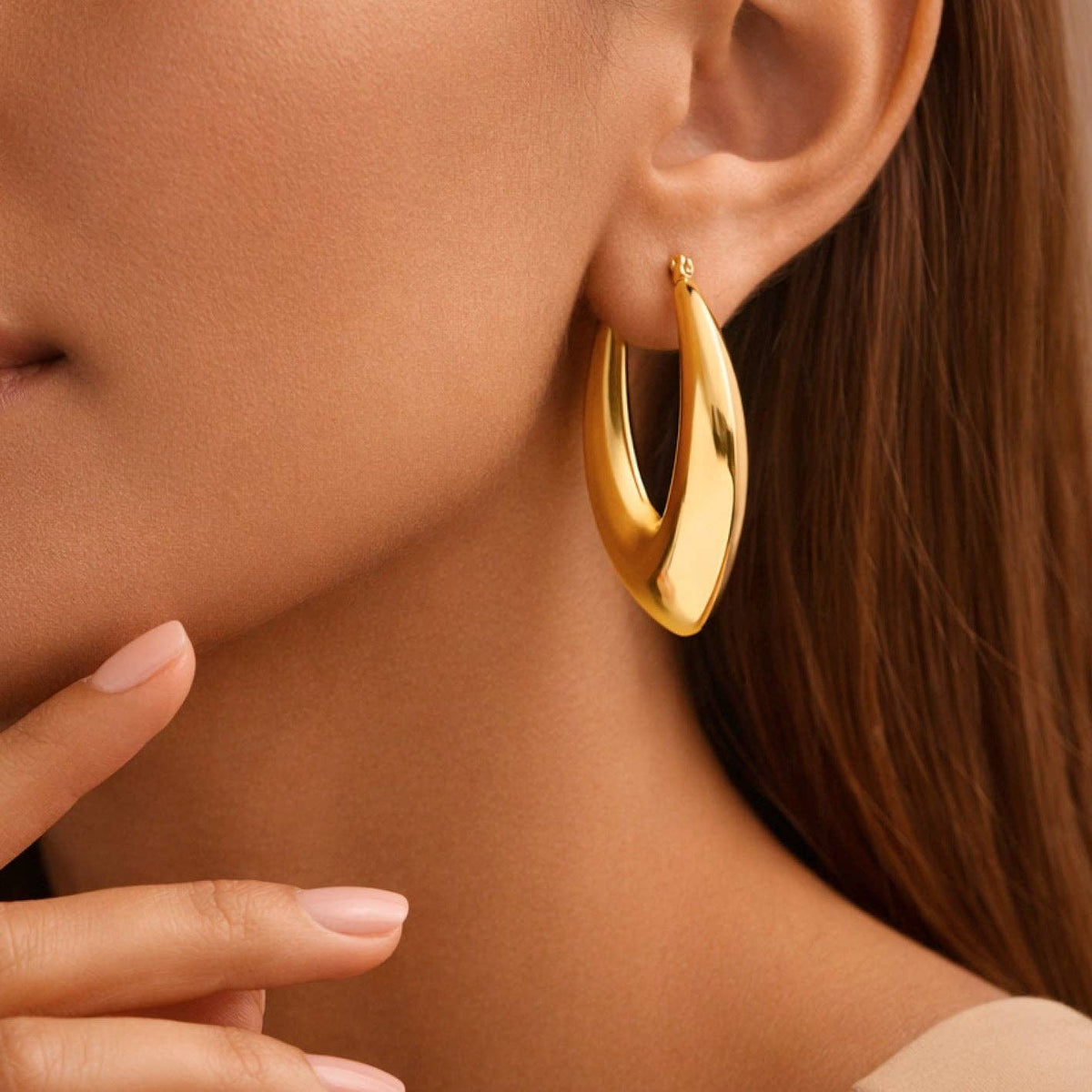 18K Gold PVD Plated Waterproof Stainless Steel Hoop Earrings - 7636: S0OX3T7636
