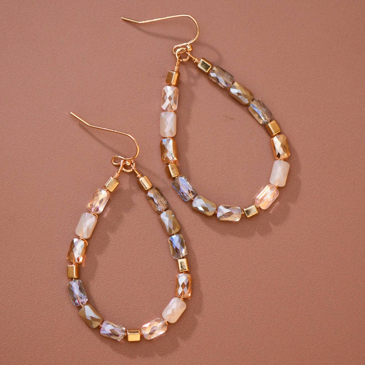 Teardrop Wire Beaded Glass Crystal Earrings - 8180: S0OX3T8180 Neutral Mix
