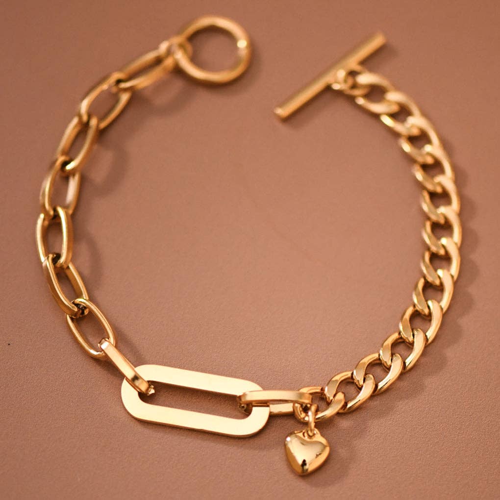 18K Gold PVD Plated Stainless Steel Mixed Link Bracelet – 8046: S0OX3T8046