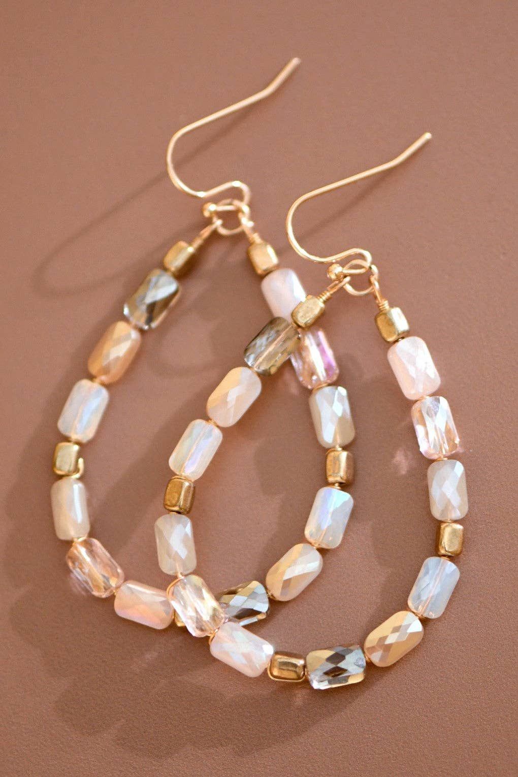 Teardrop Wire Beaded Glass Crystal Earrings - 7282: S0OX3T7282