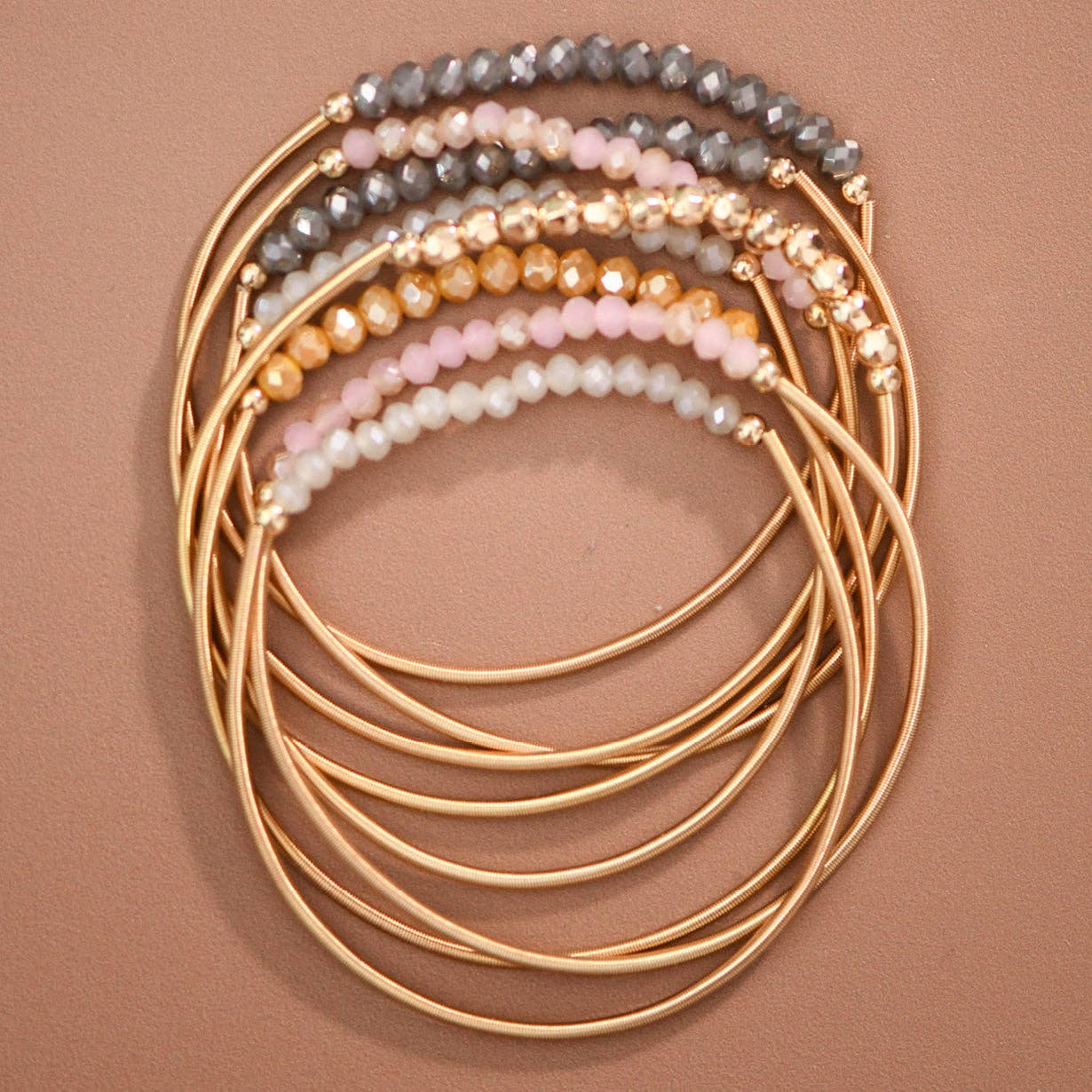Boho Layered Spring Coil Guitar String Bracelet Set - 8096: S0OX3T8096 Neutral Set