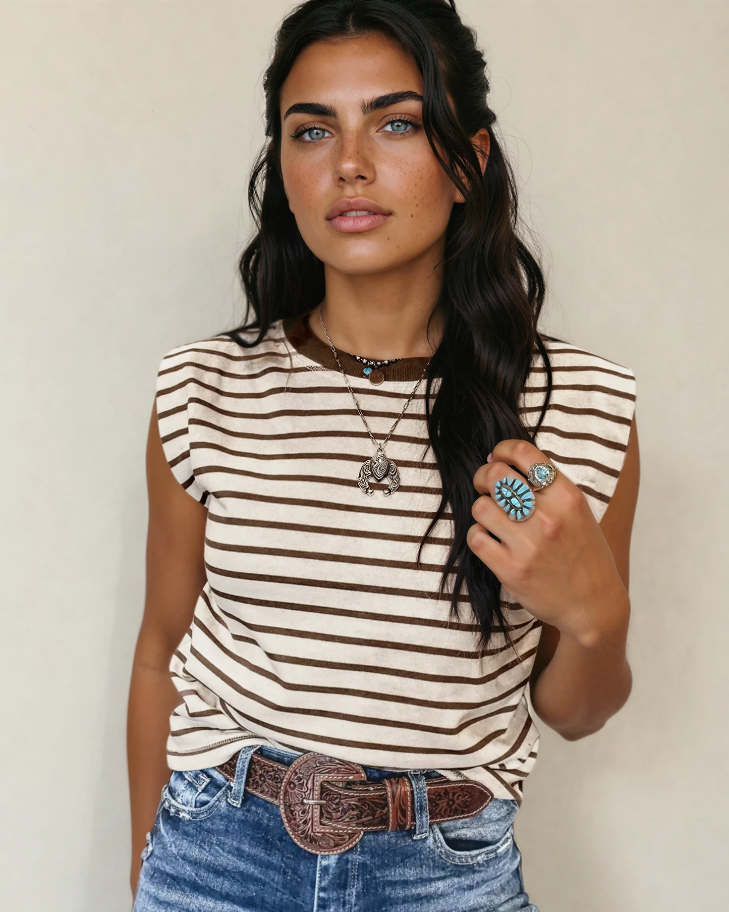Off-white and brown loose fit tank