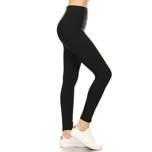 3" Yoga Band Buttery Soft Solid Leggings (S-XL): BLACK