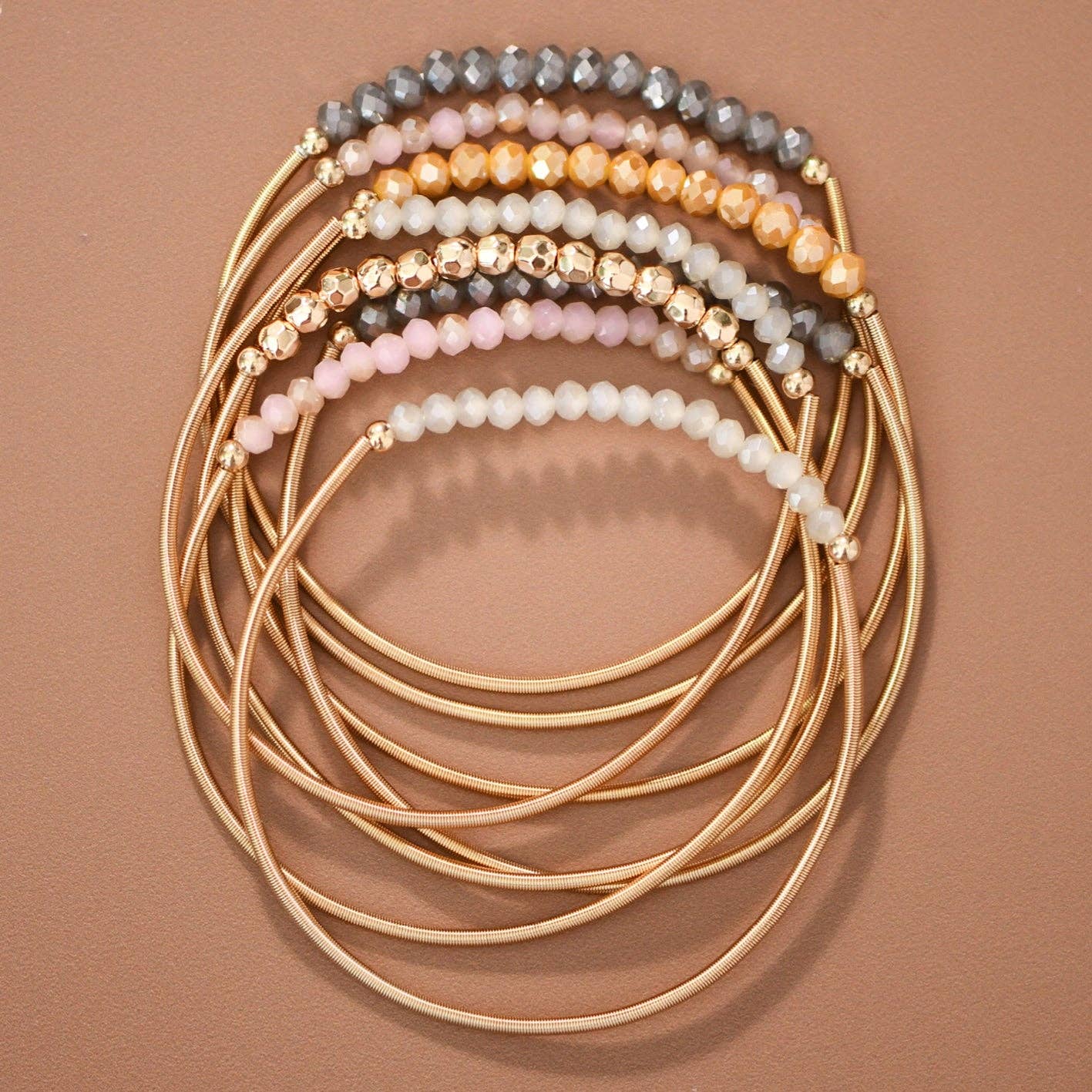 Boho Layered Spring Coil Guitar String Bracelet Set - 8096: S0OX3T8096 Neutral Set