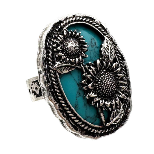Sunflower Turquoise Stone Western Native Stretch Ring: Turquoise