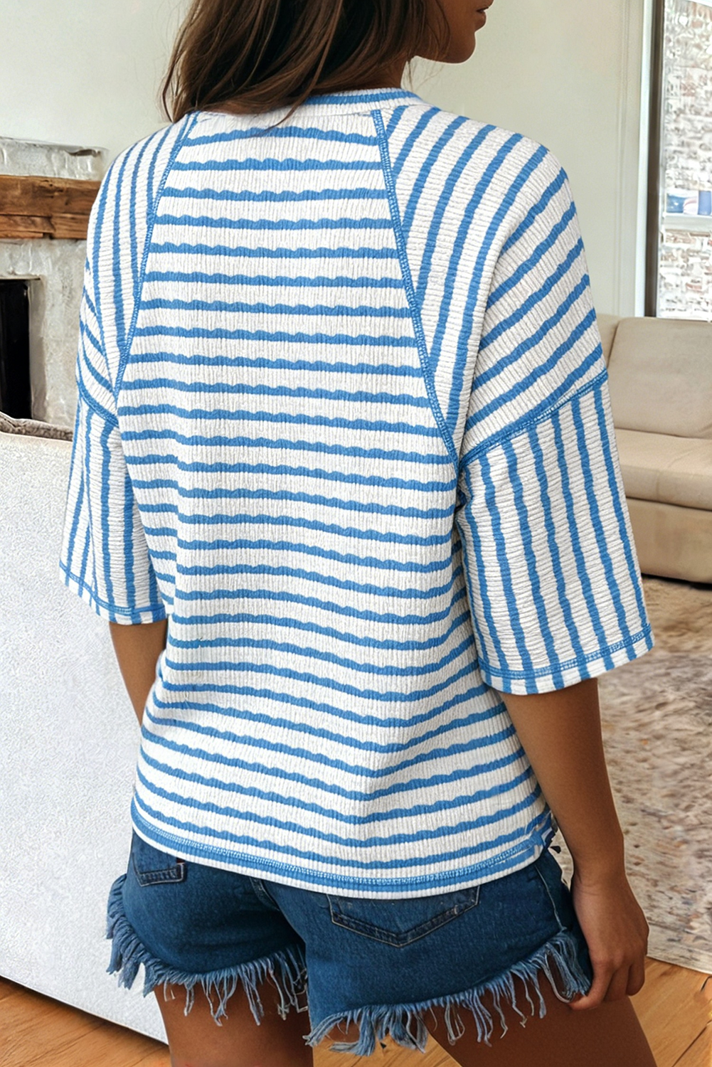 Texture Stripe Knit Half Sleeve Top | S-XL Plus