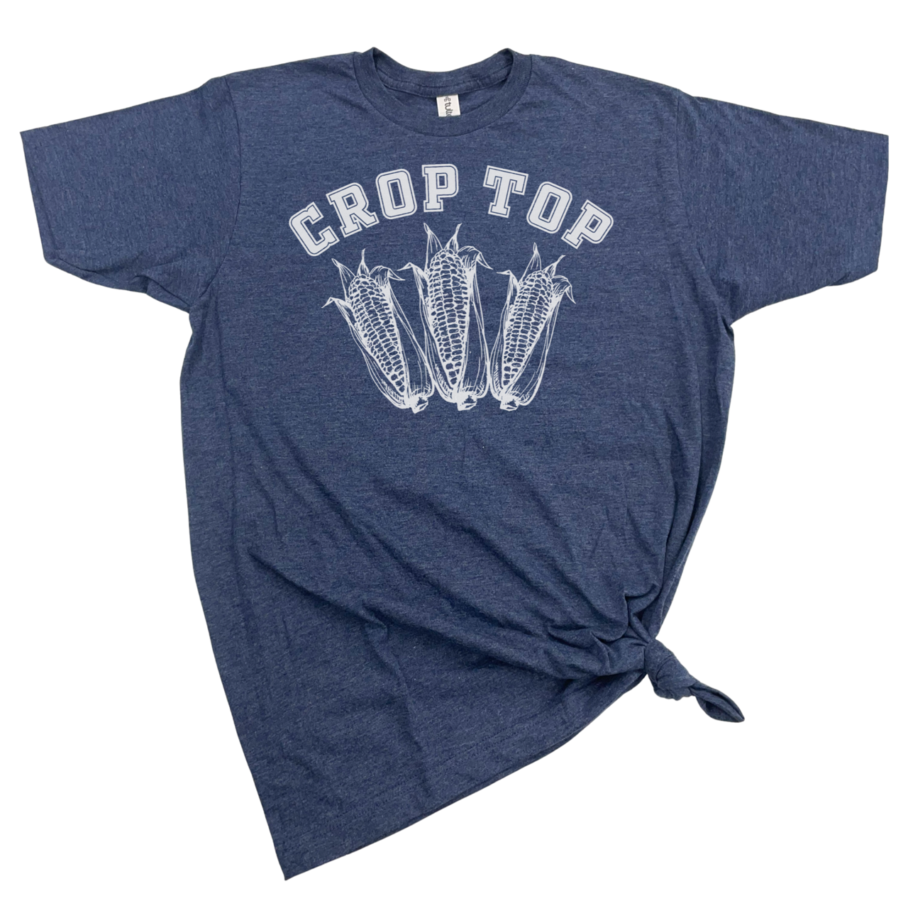 CROP TOP T-SHIRT: Heather Navy wht ink