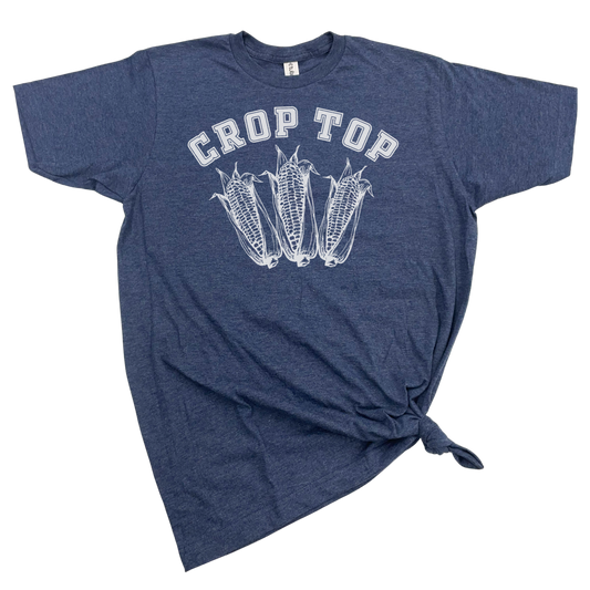CROP TOP T-SHIRT: Heather Navy wht ink